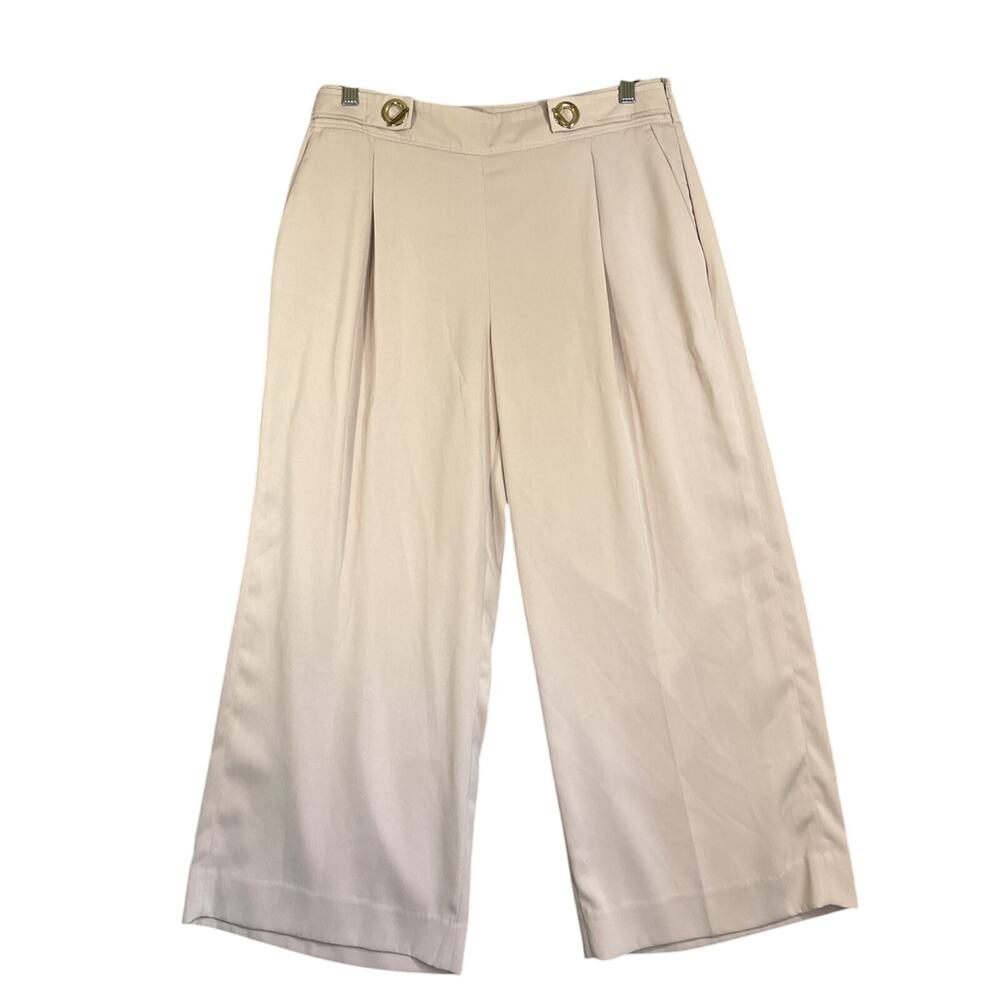 Zara Pants Women Large Blush Pink Wide Leg Trouser Lightweight 25" Inseam Office